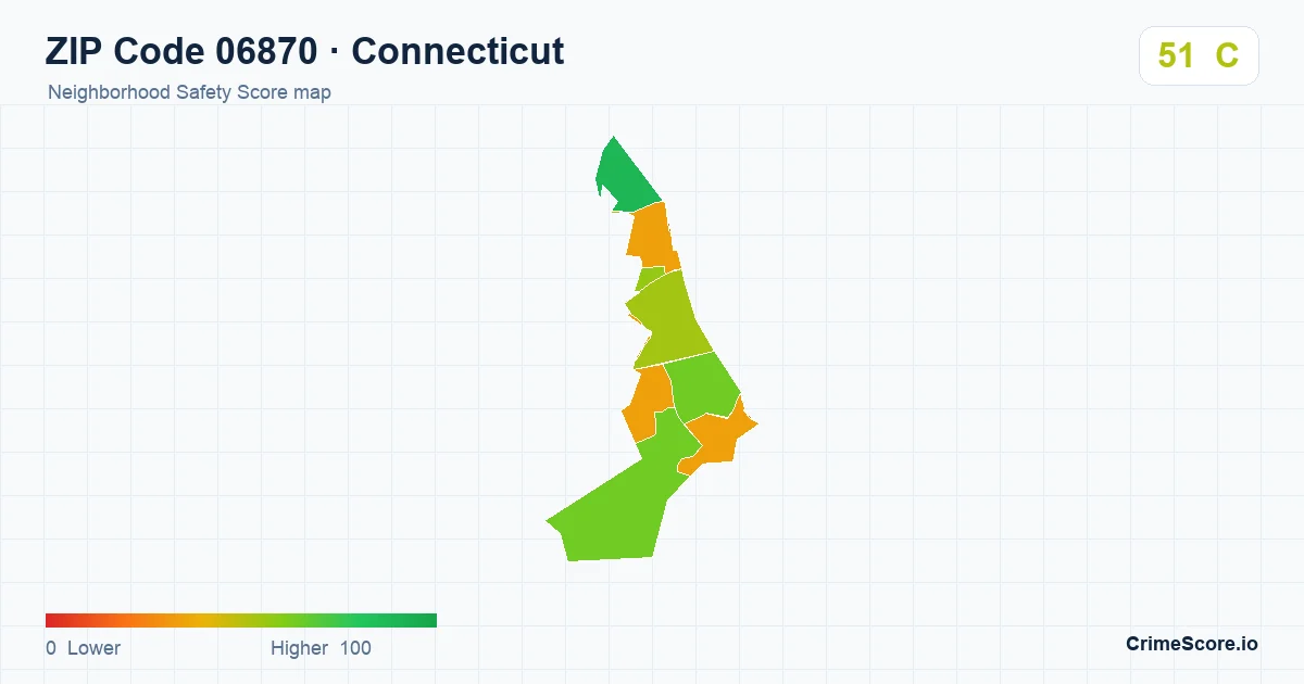 ZIP Code 06870 in Connecticut neighborhood Safety Score map