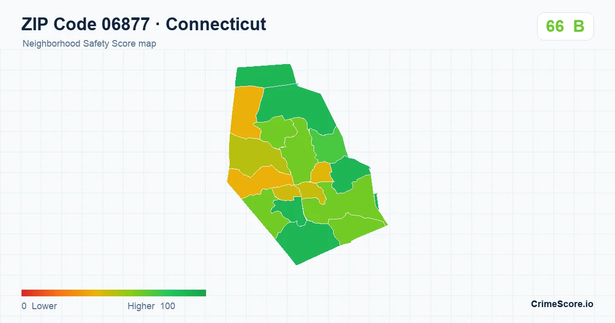 ZIP Code 06877 in Connecticut neighborhood Safety Score map