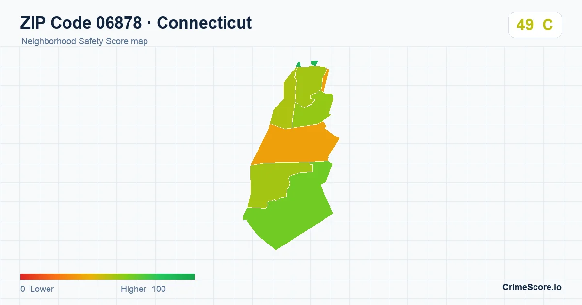 ZIP Code 06878 in Connecticut neighborhood Safety Score map