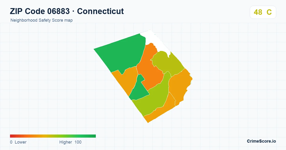 ZIP Code 06883 in Connecticut neighborhood Safety Score map