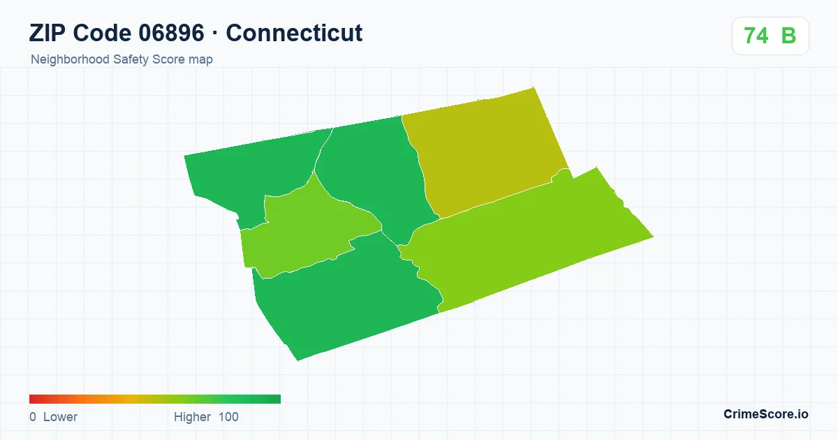 ZIP Code 06896 in Connecticut neighborhood Safety Score map