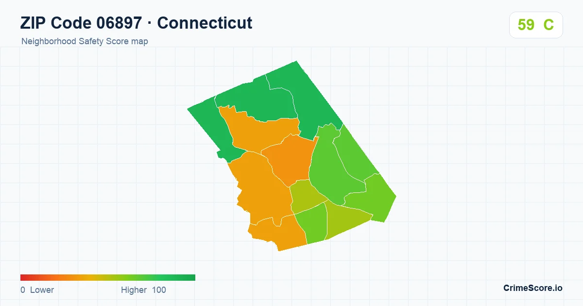 ZIP Code 06897 in Connecticut neighborhood Safety Score map