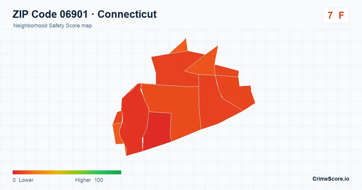 ZIP Code 06901 in Connecticut neighborhood Safety Score map
