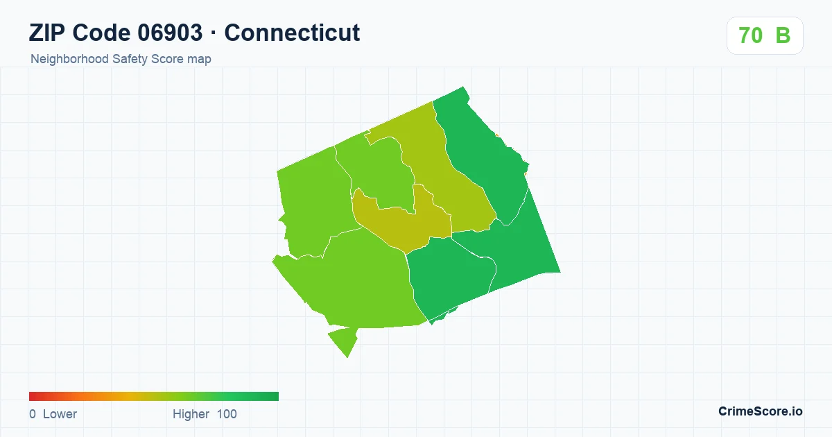 ZIP Code 06903 in Connecticut neighborhood Safety Score map