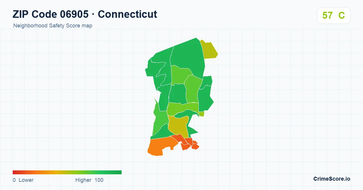 ZIP Code 06905 in Connecticut neighborhood Safety Score map