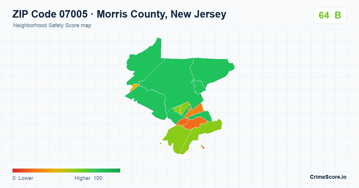 ZIP Code 07005 in Morris County, New Jersey neighborhood Safety Score map
