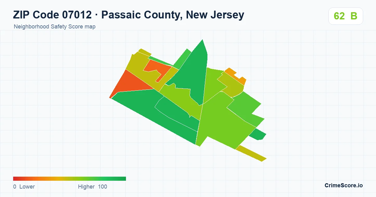 ZIP Code 07012 in Passaic County, New Jersey neighborhood Safety Score map