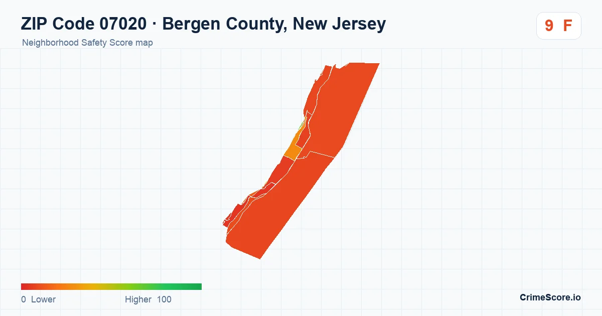 ZIP Code 07020 in Bergen County, New Jersey neighborhood Safety Score map