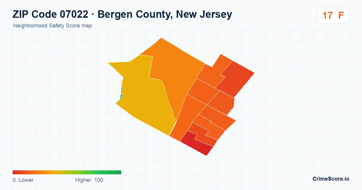 ZIP Code 07022 in Bergen County, New Jersey neighborhood Safety Score map