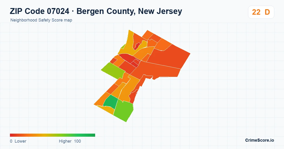 ZIP Code 07024 in Bergen County, New Jersey neighborhood Safety Score map