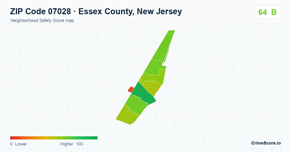 ZIP Code 07028 in Essex County, New Jersey neighborhood Safety Score map