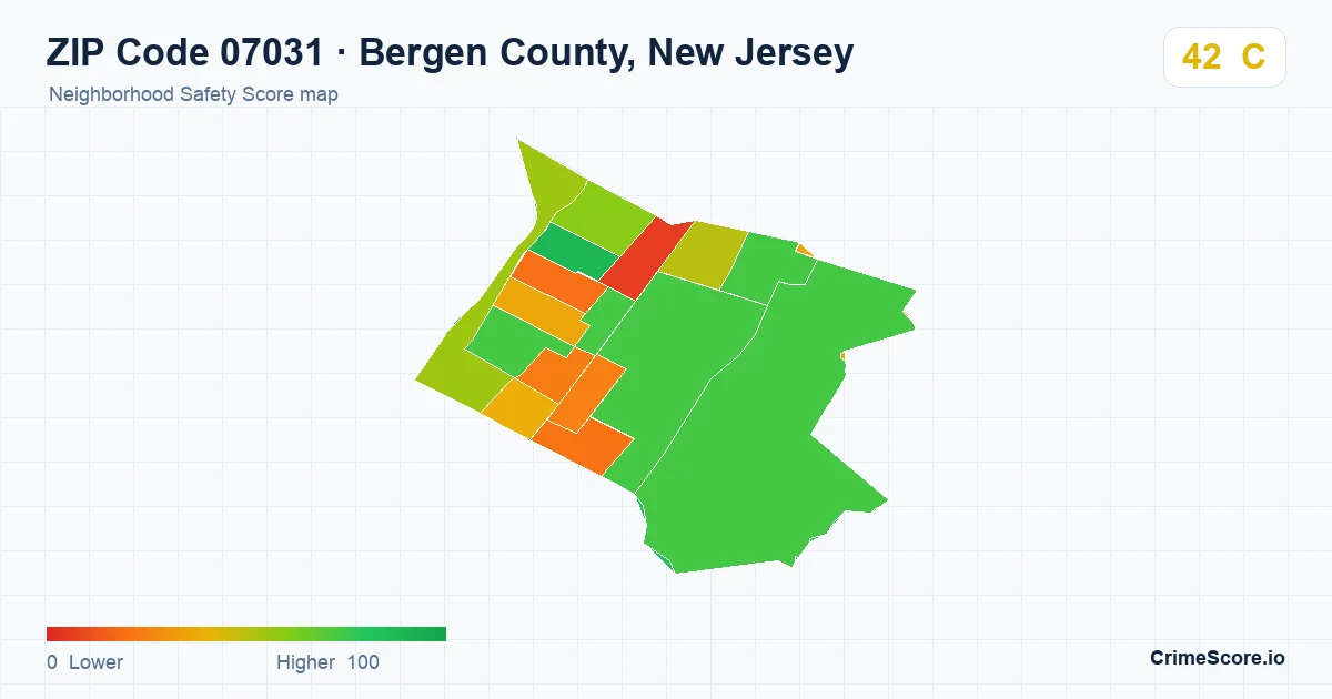 ZIP Code 07031 in Bergen County, New Jersey neighborhood Safety Score map