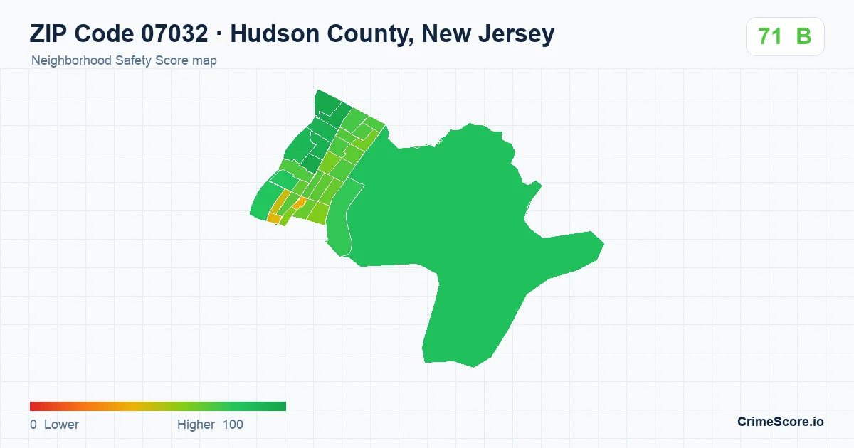 ZIP Code 07032 in Hudson County, New Jersey neighborhood Safety Score map