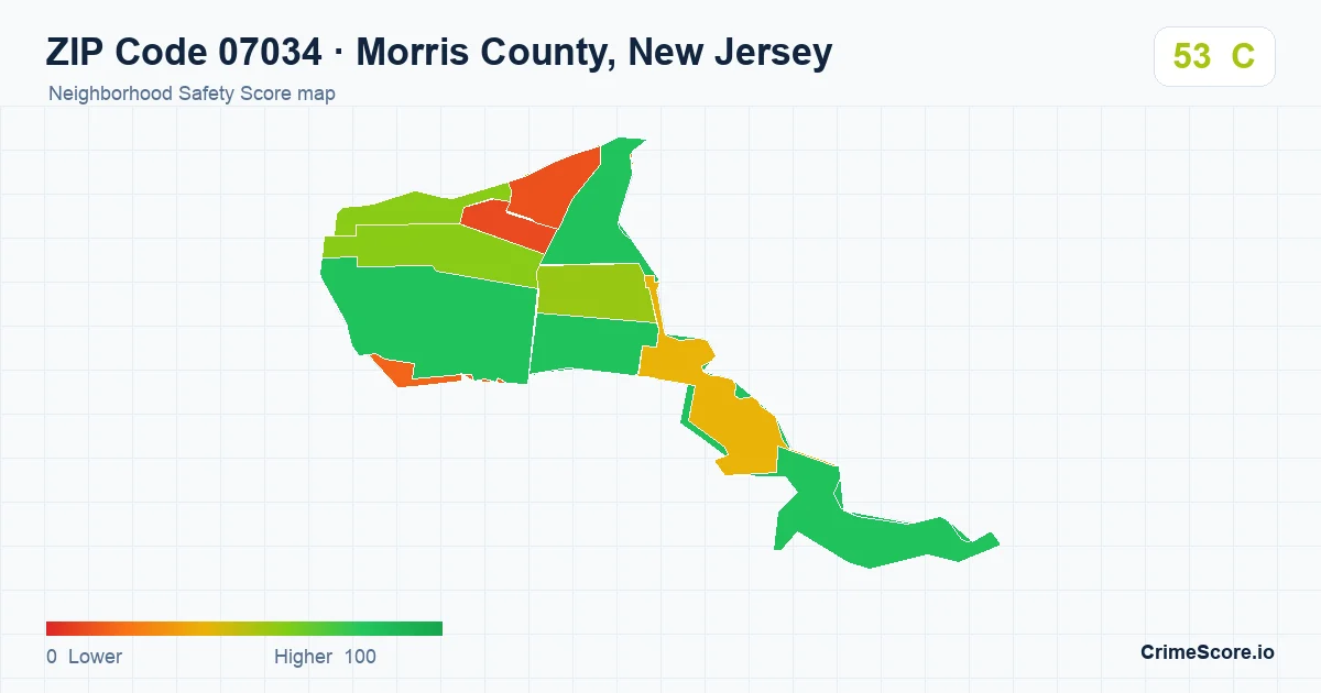 ZIP Code 07034 in Morris County, New Jersey neighborhood Safety Score map