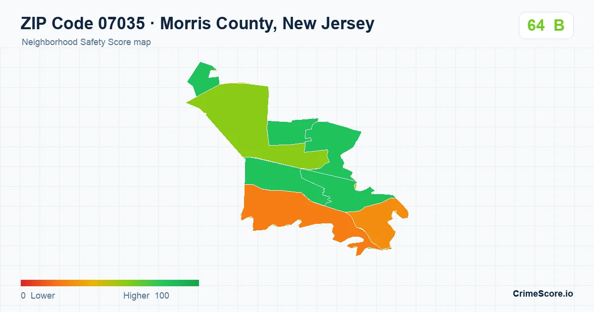 ZIP Code 07035 in Morris County, New Jersey neighborhood Safety Score map