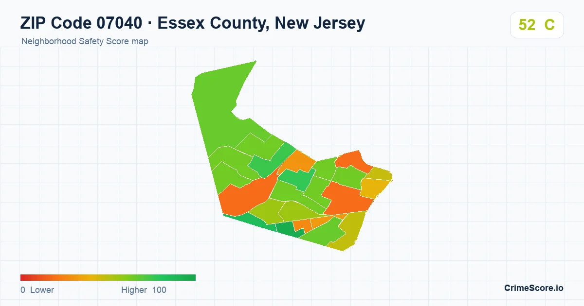 ZIP Code 07040 in Essex County, New Jersey neighborhood Safety Score map