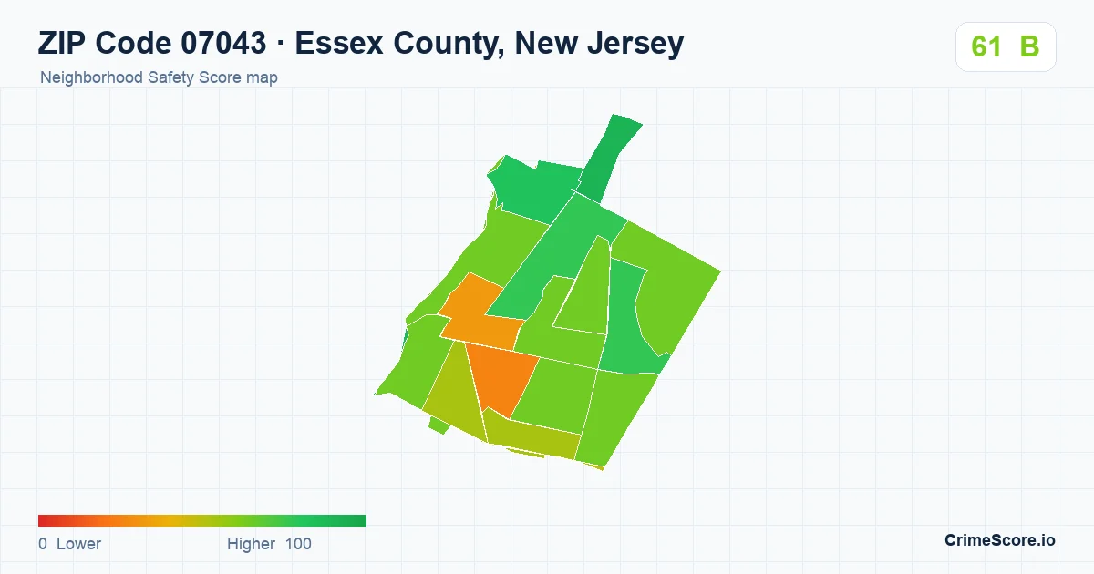ZIP Code 07043 in Essex County, New Jersey neighborhood Safety Score map