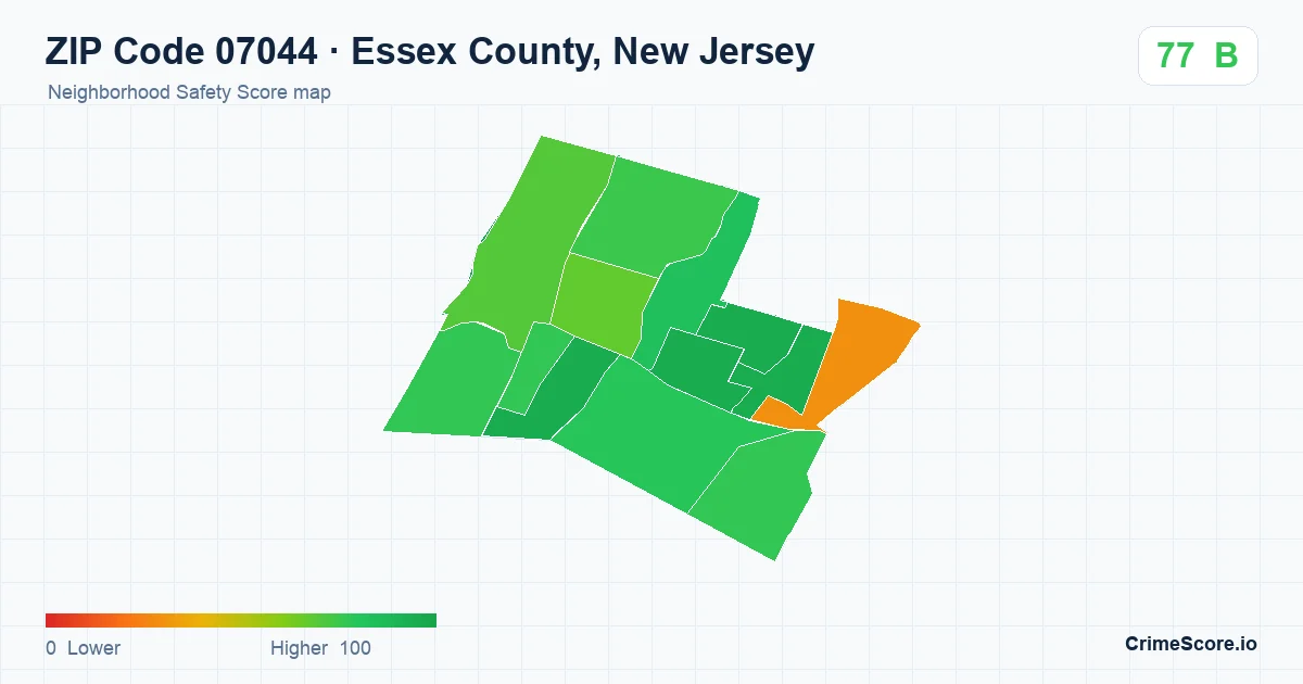ZIP Code 07044 in Essex County, New Jersey neighborhood Safety Score map