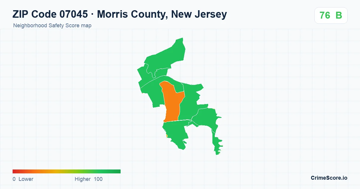 ZIP Code 07045 in Morris County, New Jersey neighborhood Safety Score map