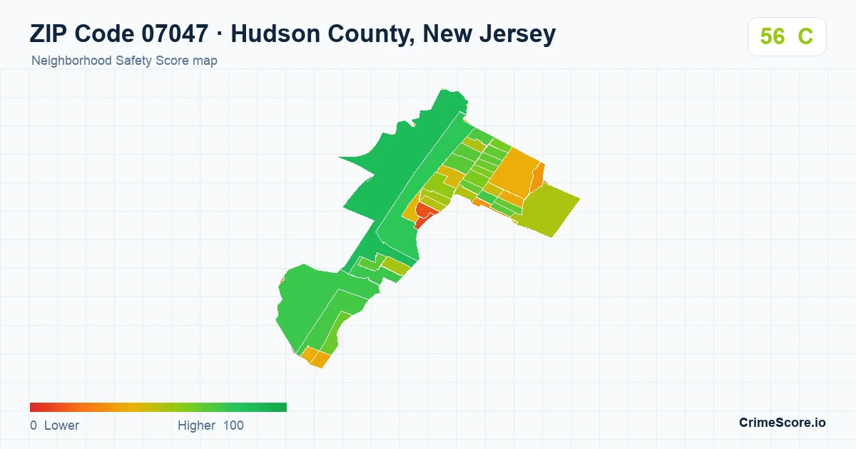 ZIP Code 07047 in Hudson County, New Jersey neighborhood Safety Score map