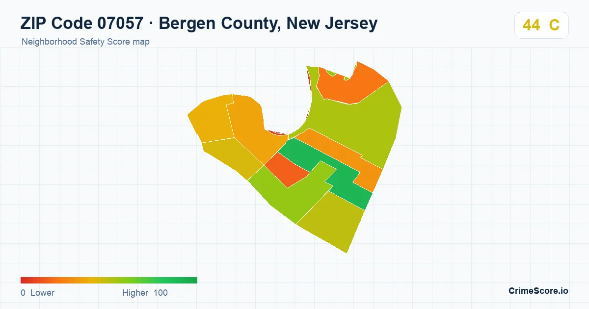 ZIP Code 07057 in Bergen County, New Jersey neighborhood Safety Score map