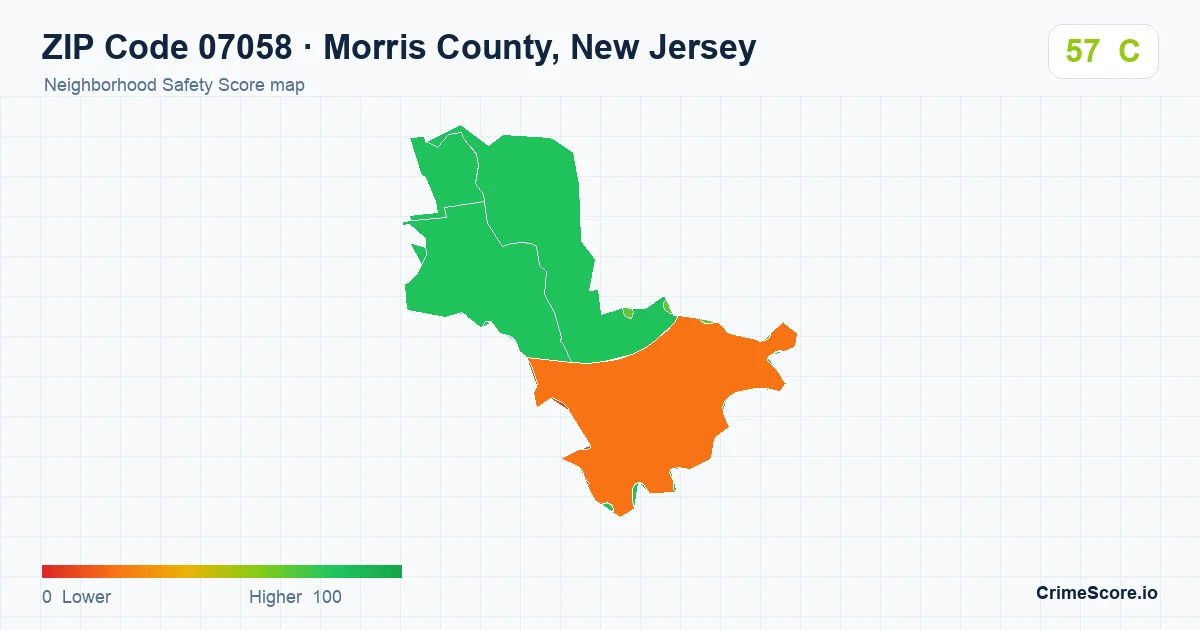 ZIP Code 07058 in Morris County, New Jersey neighborhood Safety Score map