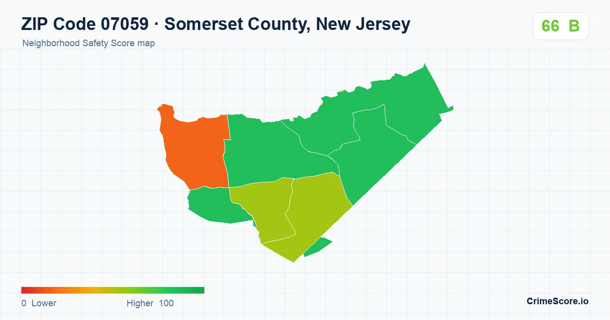 ZIP Code 07059 in Somerset County, New Jersey neighborhood Safety Score map
