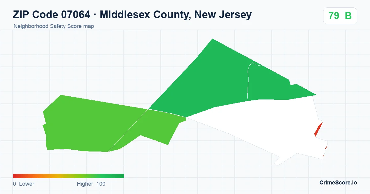 ZIP Code 07064 in Middlesex County, New Jersey neighborhood Safety Score map