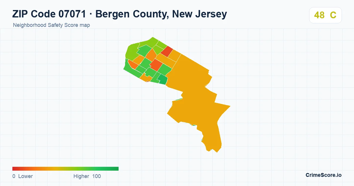 ZIP Code 07071 in Bergen County, New Jersey neighborhood Safety Score map
