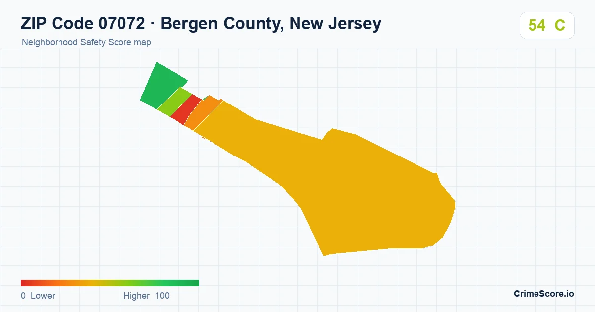 ZIP Code 07072 in Bergen County, New Jersey neighborhood Safety Score map