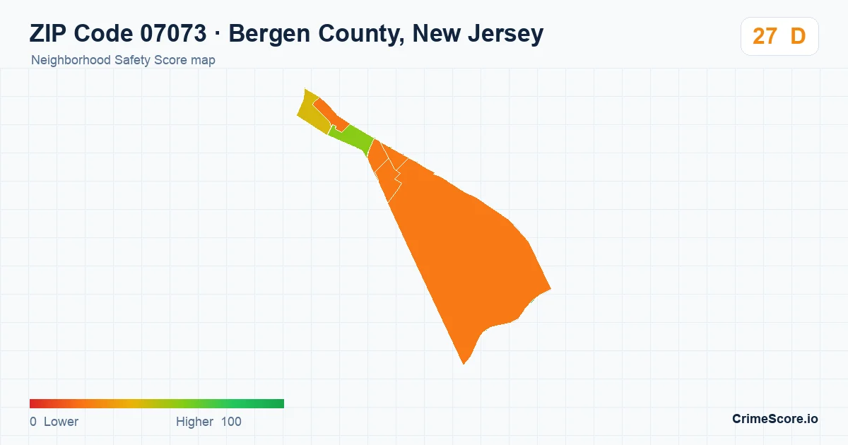 ZIP Code 07073 in Bergen County, New Jersey neighborhood Safety Score map
