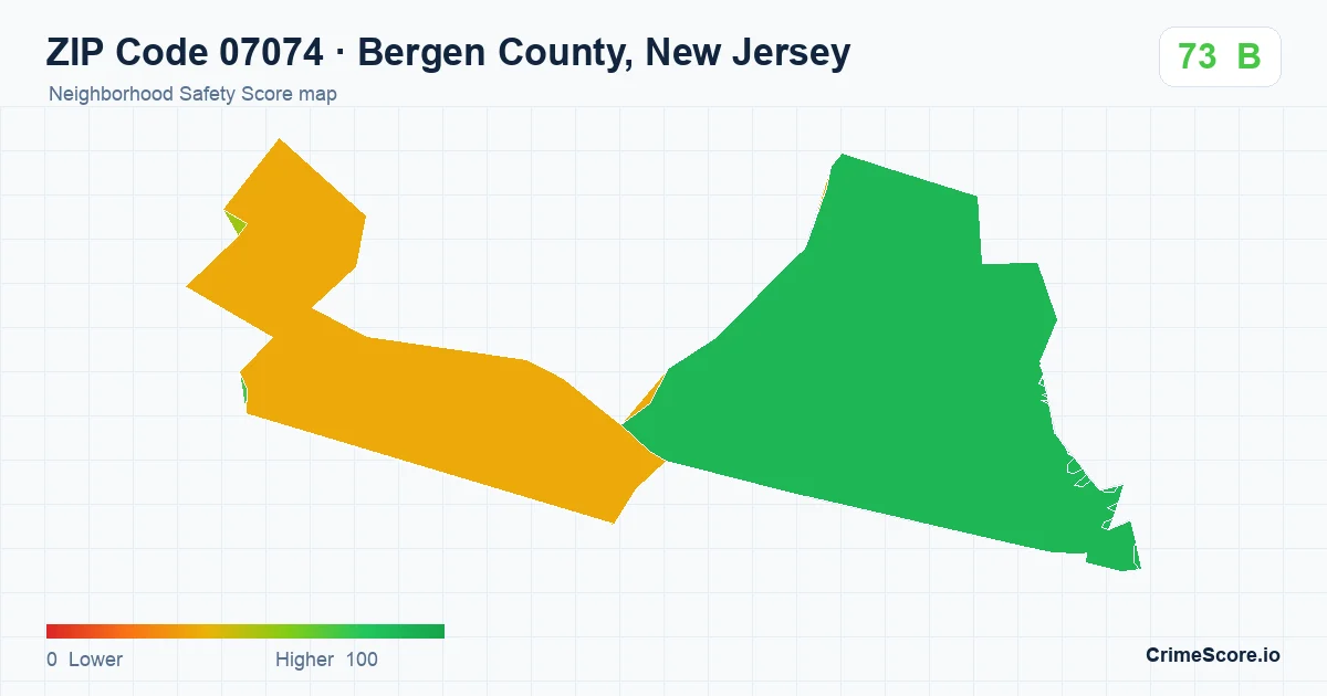 ZIP Code 07074 in Bergen County, New Jersey neighborhood Safety Score map