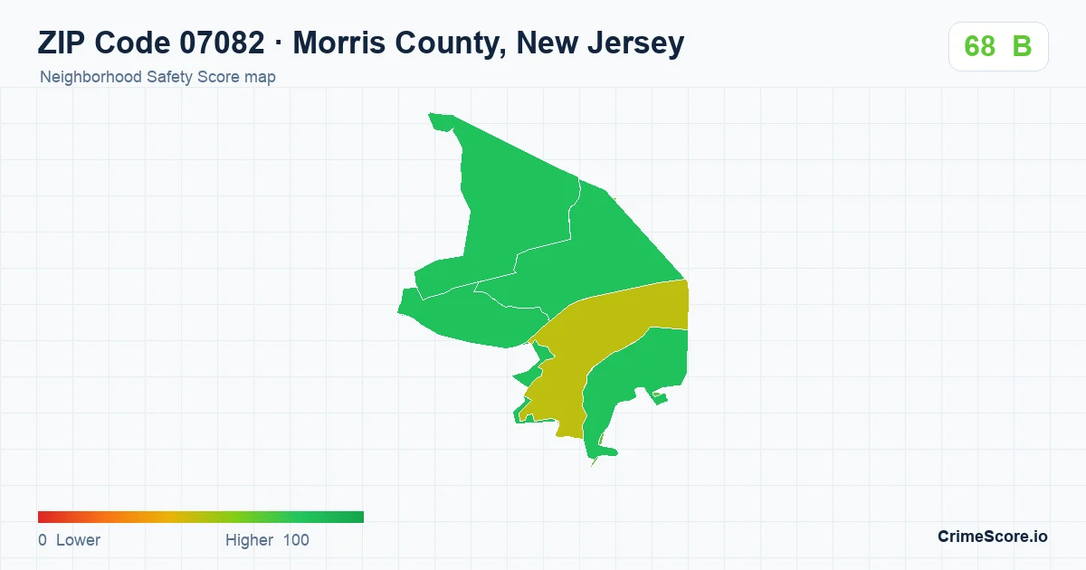 ZIP Code 07082 in Morris County, New Jersey neighborhood Safety Score map