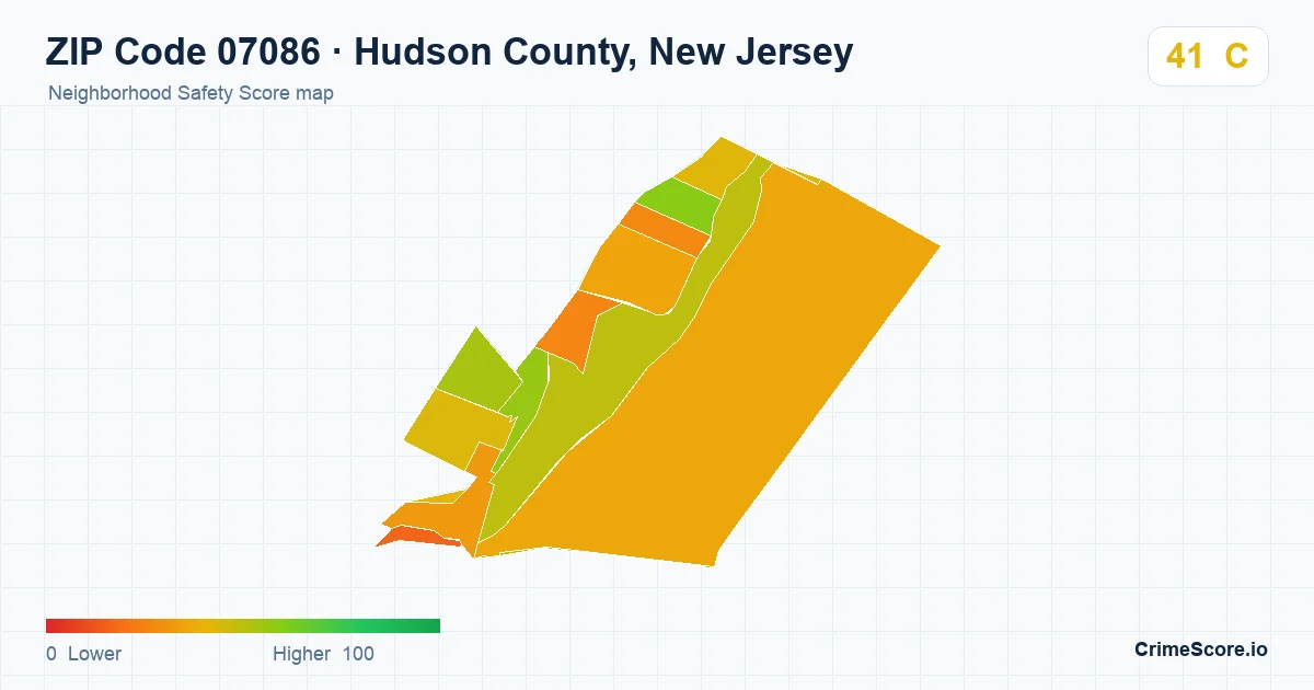 ZIP Code 07086 in Hudson County, New Jersey neighborhood Safety Score map
