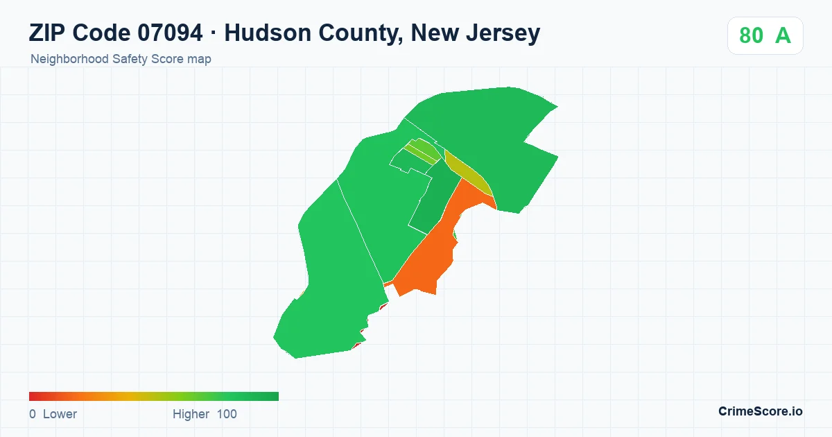 ZIP Code 07094 in Hudson County, New Jersey neighborhood Safety Score map