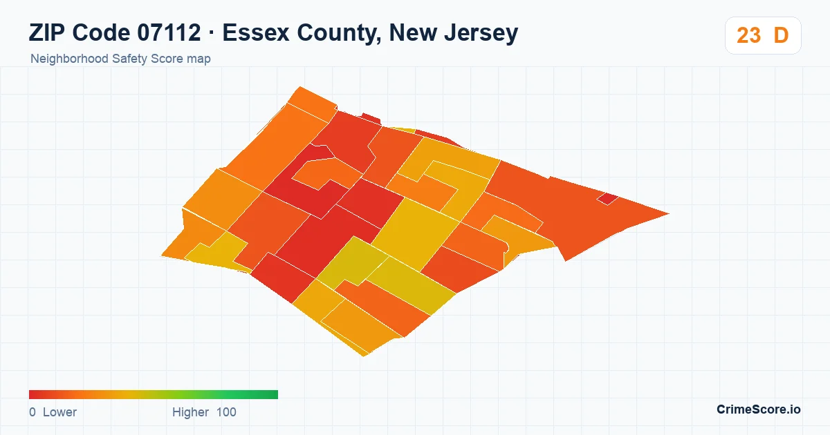 ZIP Code 07112 in Essex County, New Jersey neighborhood Safety Score map