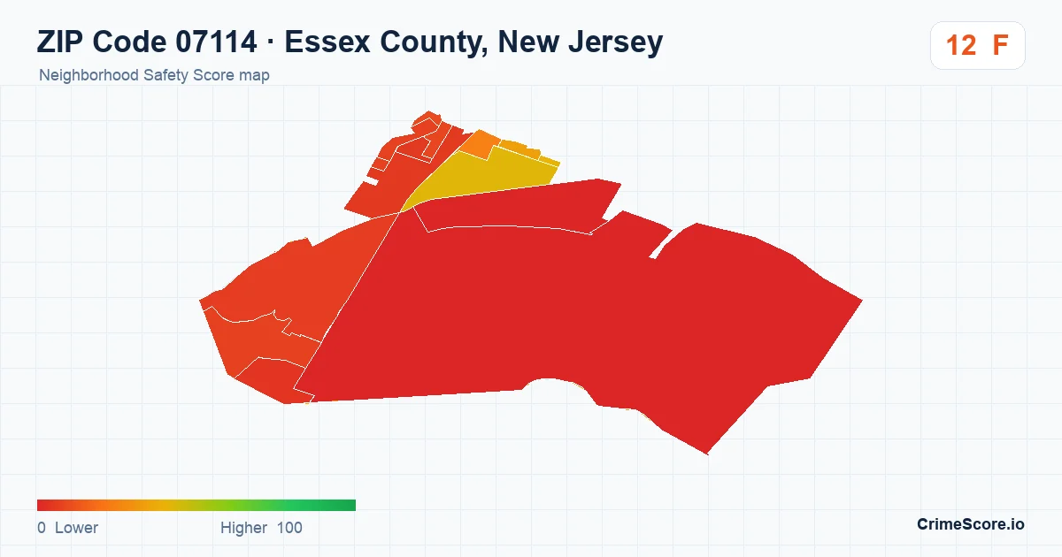 ZIP Code 07114 in Essex County, New Jersey neighborhood Safety Score map