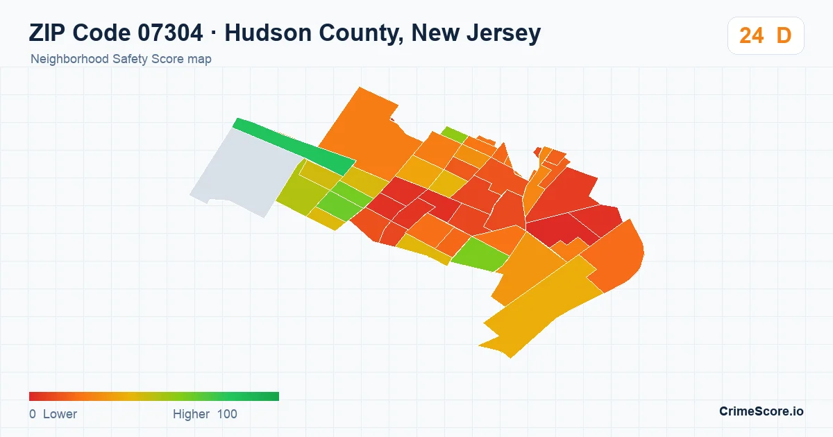 ZIP Code 07304 in Hudson County, New Jersey neighborhood Safety Score map