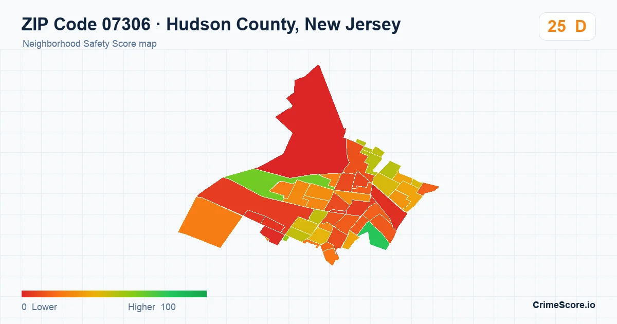 ZIP Code 07306 in Hudson County, New Jersey neighborhood Safety Score map