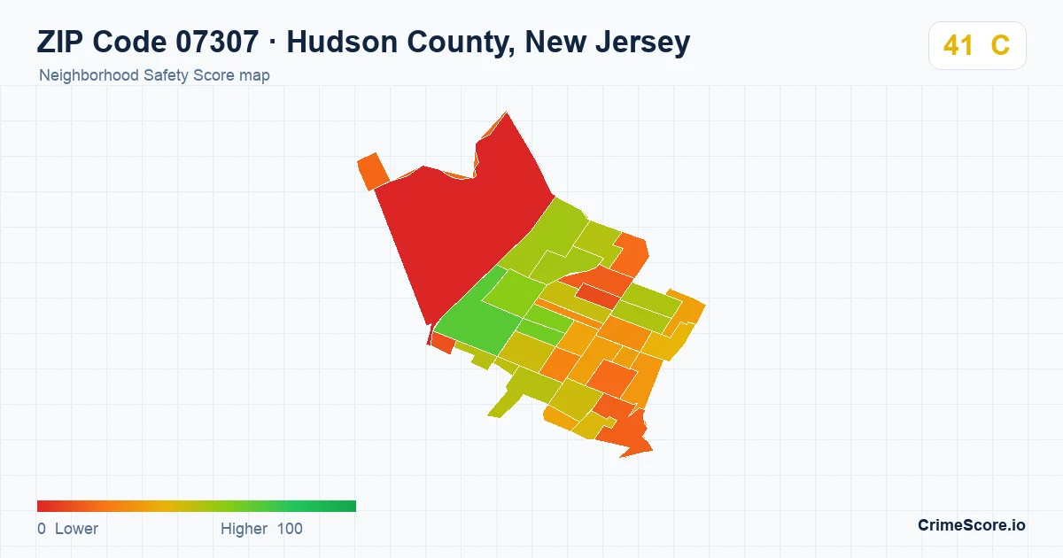 ZIP Code 07307 in Hudson County, New Jersey neighborhood Safety Score map