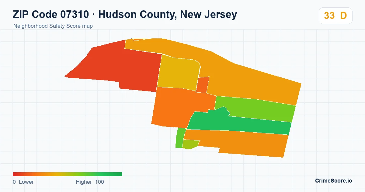 ZIP Code 07310 in Hudson County, New Jersey neighborhood Safety Score map