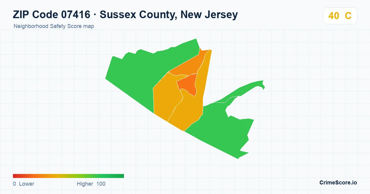 ZIP Code 07416 in Sussex County, New Jersey neighborhood Safety Score map