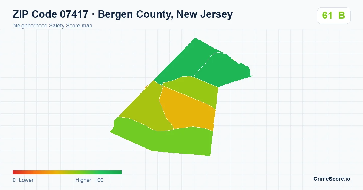 ZIP Code 07417 in Bergen County, New Jersey neighborhood Safety Score map
