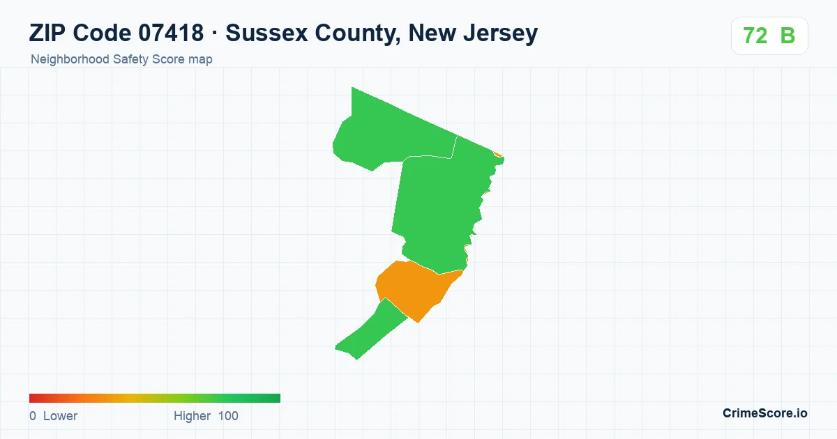 ZIP Code 07418 in Sussex County, New Jersey neighborhood Safety Score map