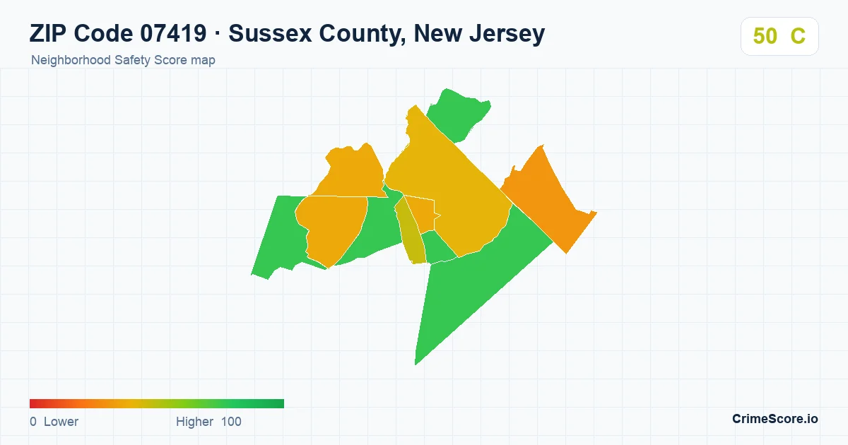 ZIP Code 07419 in Sussex County, New Jersey neighborhood Safety Score map