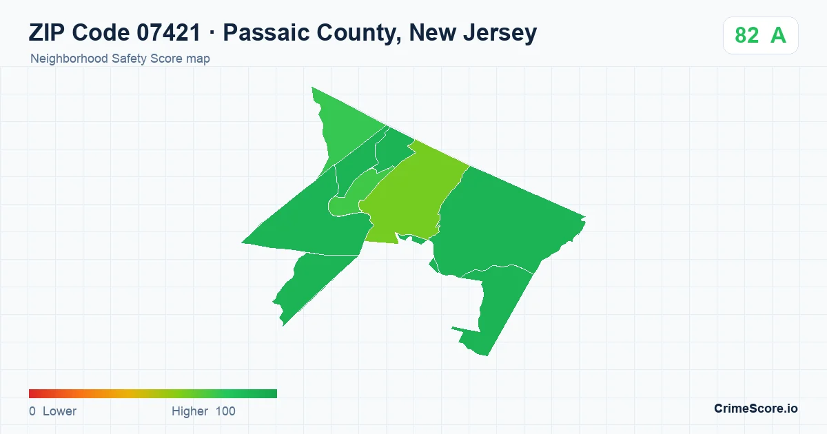 ZIP Code 07421 in Passaic County, New Jersey neighborhood Safety Score map