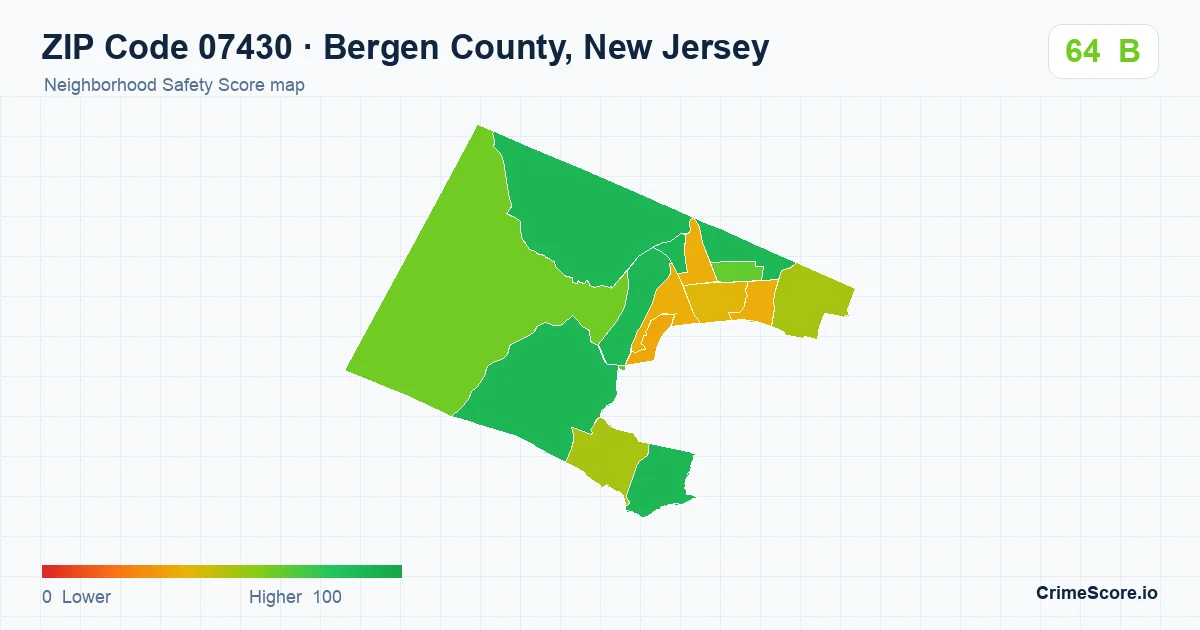 ZIP Code 07430 in Bergen County, New Jersey neighborhood Safety Score map