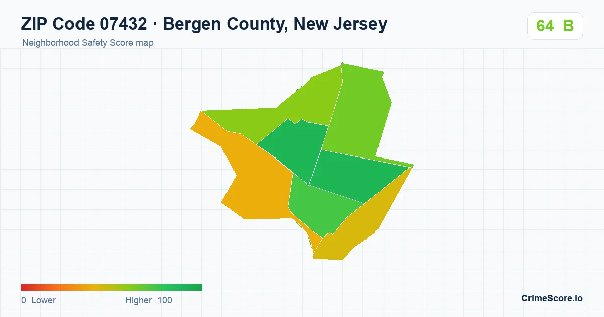 ZIP Code 07432 in Bergen County, New Jersey neighborhood Safety Score map