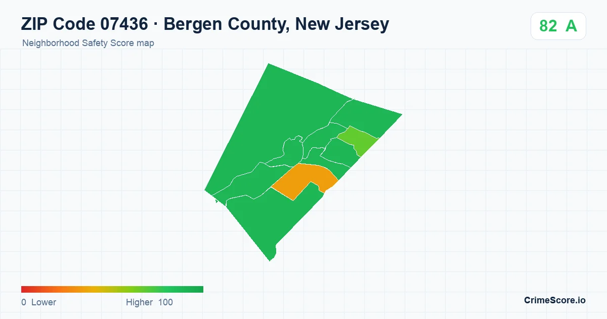 ZIP Code 07436 in Bergen County, New Jersey neighborhood Safety Score map