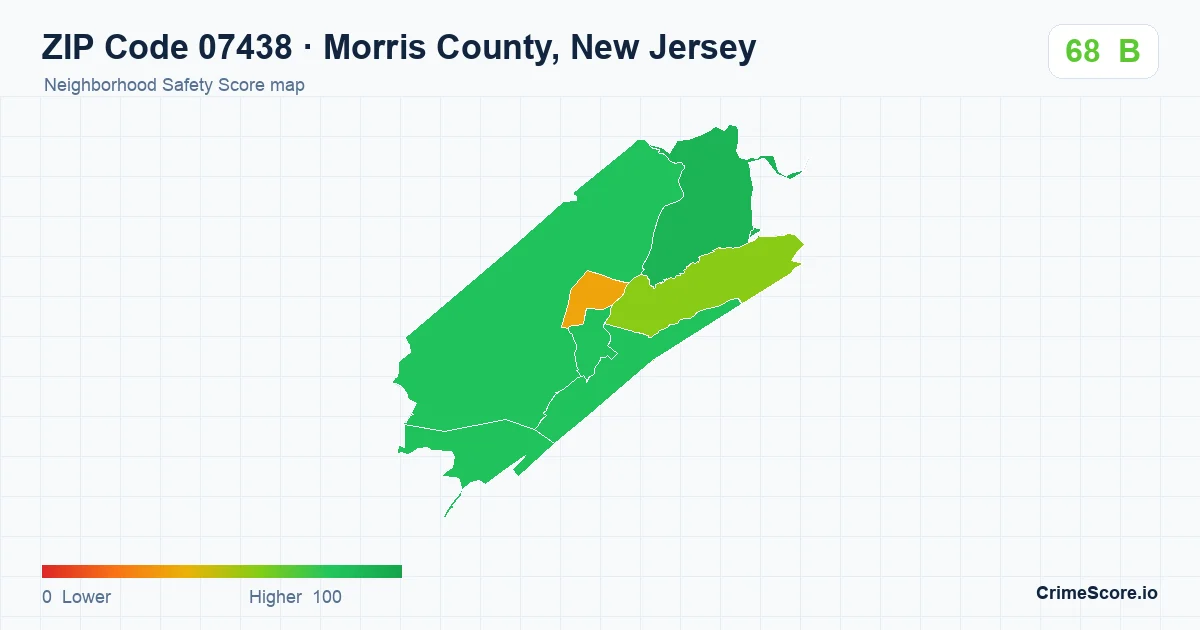 ZIP Code 07438 in Morris County, New Jersey neighborhood Safety Score map